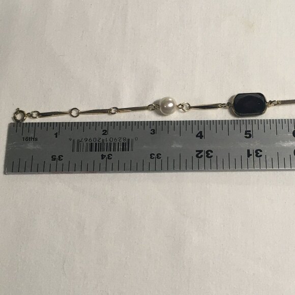 Goldtone, Black Crystal & Pearl Necklace & Bracelet - Picture 2 of 9